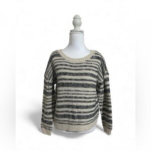 Massimo Dutti Black and Cream Striped Pullover Knit Sweater Size M